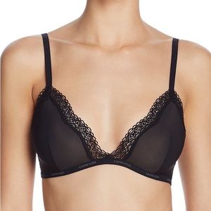 Calvin Klein Flirty Lace-Trim Mesh Silky Marquisette Triangle Bralette